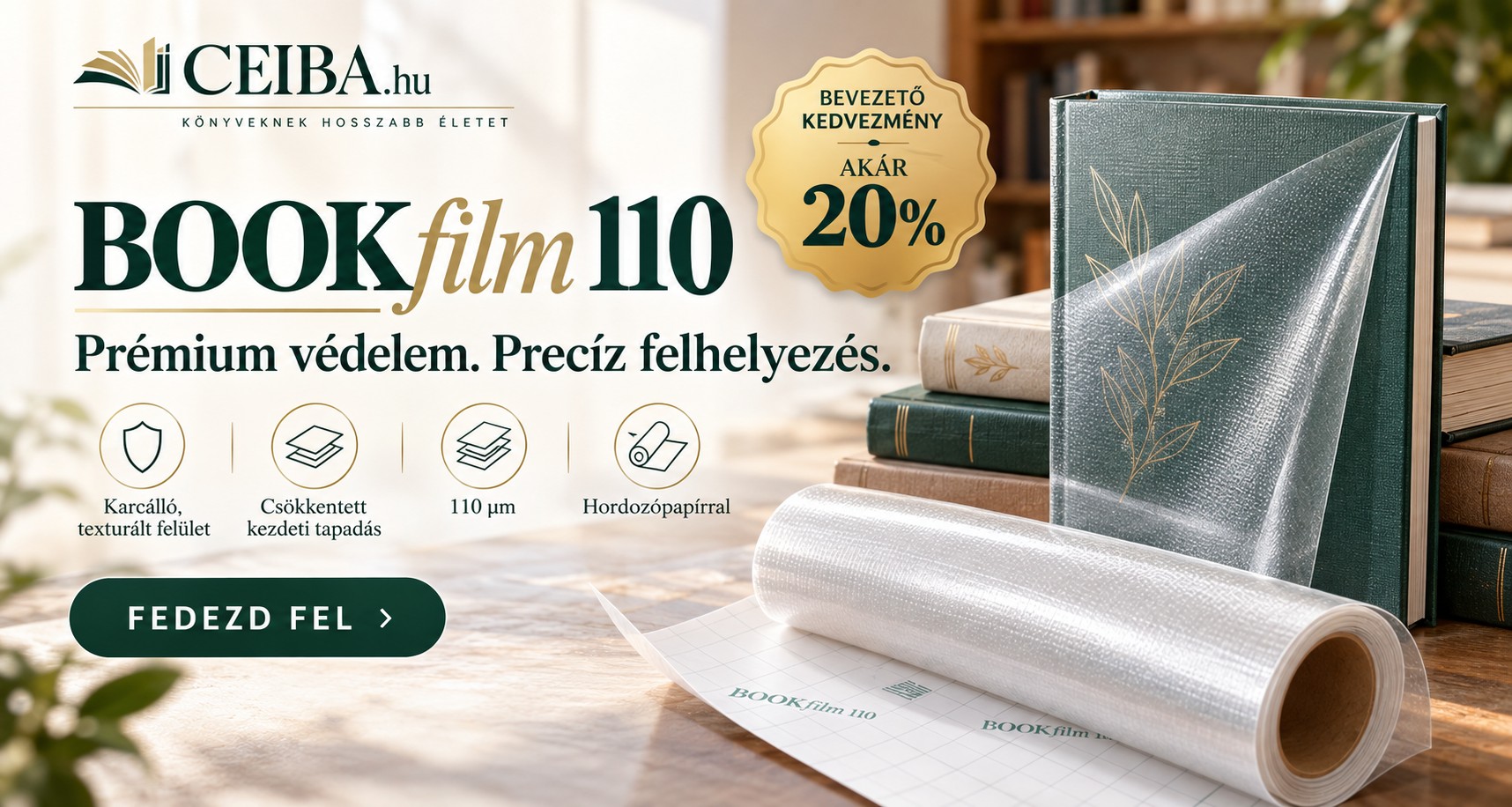 Bookfilm 110 öntapadó könyvborító fóliára 20% kedvezményt biztosítunk.
